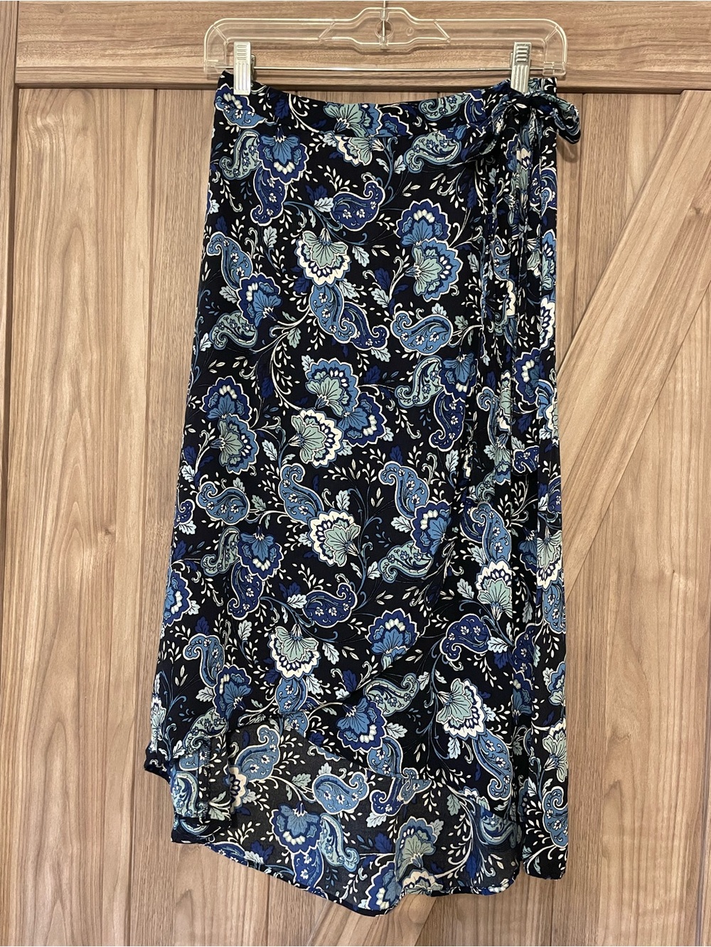 LOFT Navy and Blue Paisley High-Low Wrap Skirt
